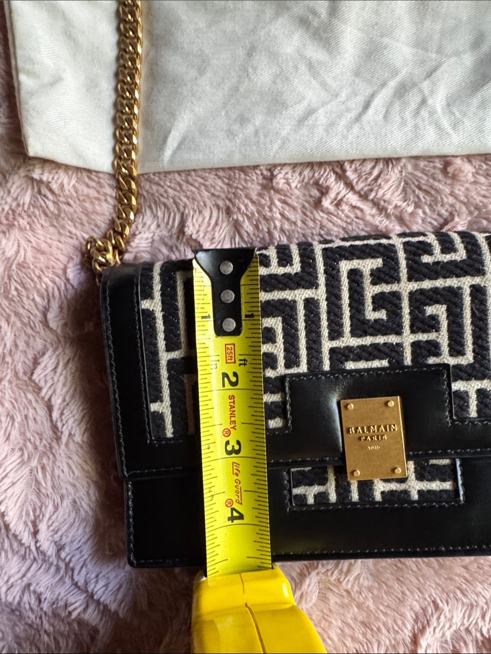 Balmain Black & Cream Monogram Crossbody with Gold Chain - Picture 10 of 13